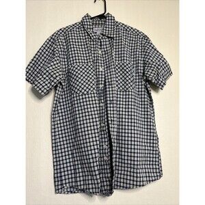 Carhartt Shirt Mens Large Blue Green Plaid Relaxed Fit Button Down Short Sleeve